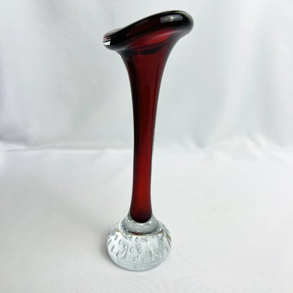 Aseda Jack in the Pulpit Vintage Vase Red Bullicante Clear Base Glow Sweden 8” - Picture 1 of 9